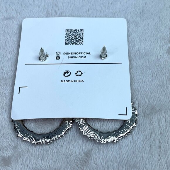 Shein Large Dangle Earrings Silver Tone Metallic Chunky Textured  NWT - Picture 5 of 5
